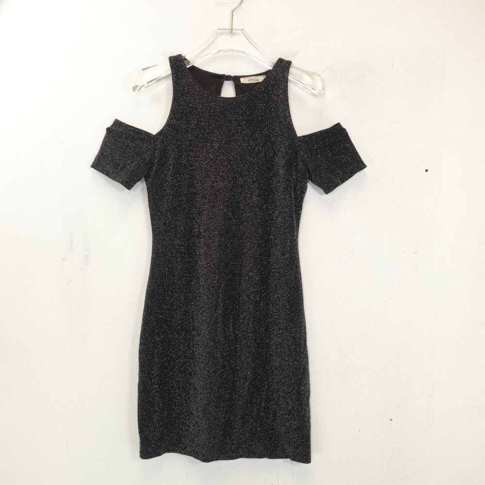 Black Cold Shoulder Dress Womens XS Beaded Cocktail LBD Sparkle Mini WILD DAISY